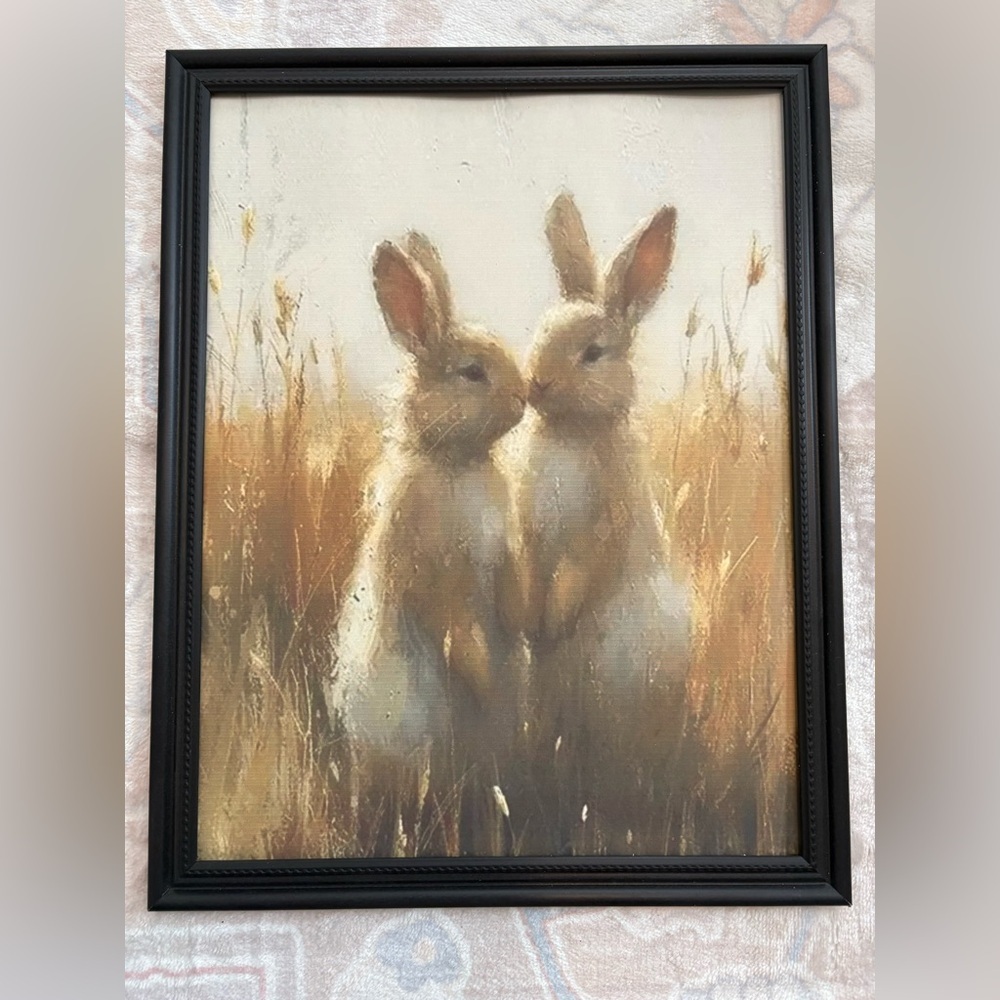 Framed 8x10” print of Bunnies in a Field Art Spring Bunny Rabbits Farmhouse